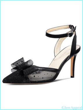 Pointed Toe Mesh Pumps with Bow Rhinestone Ankle Strap Stiletto Heels for